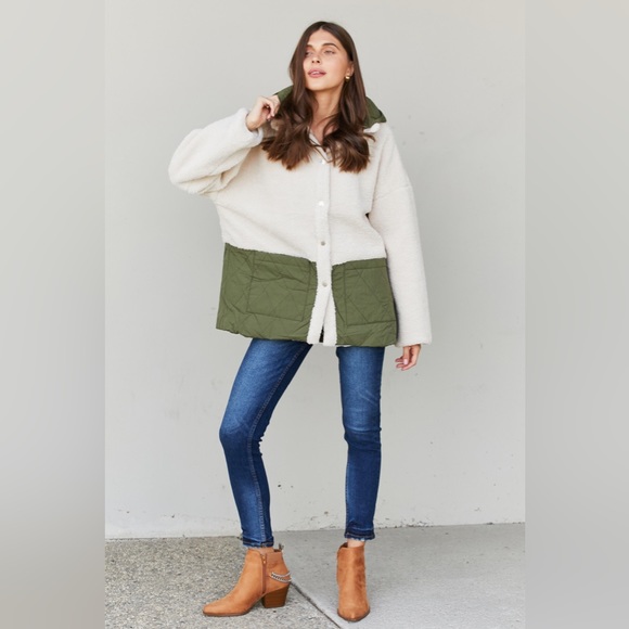 Contrast Spliced Sherpa Quilted Hooded Jacket - Picture 5 of 6